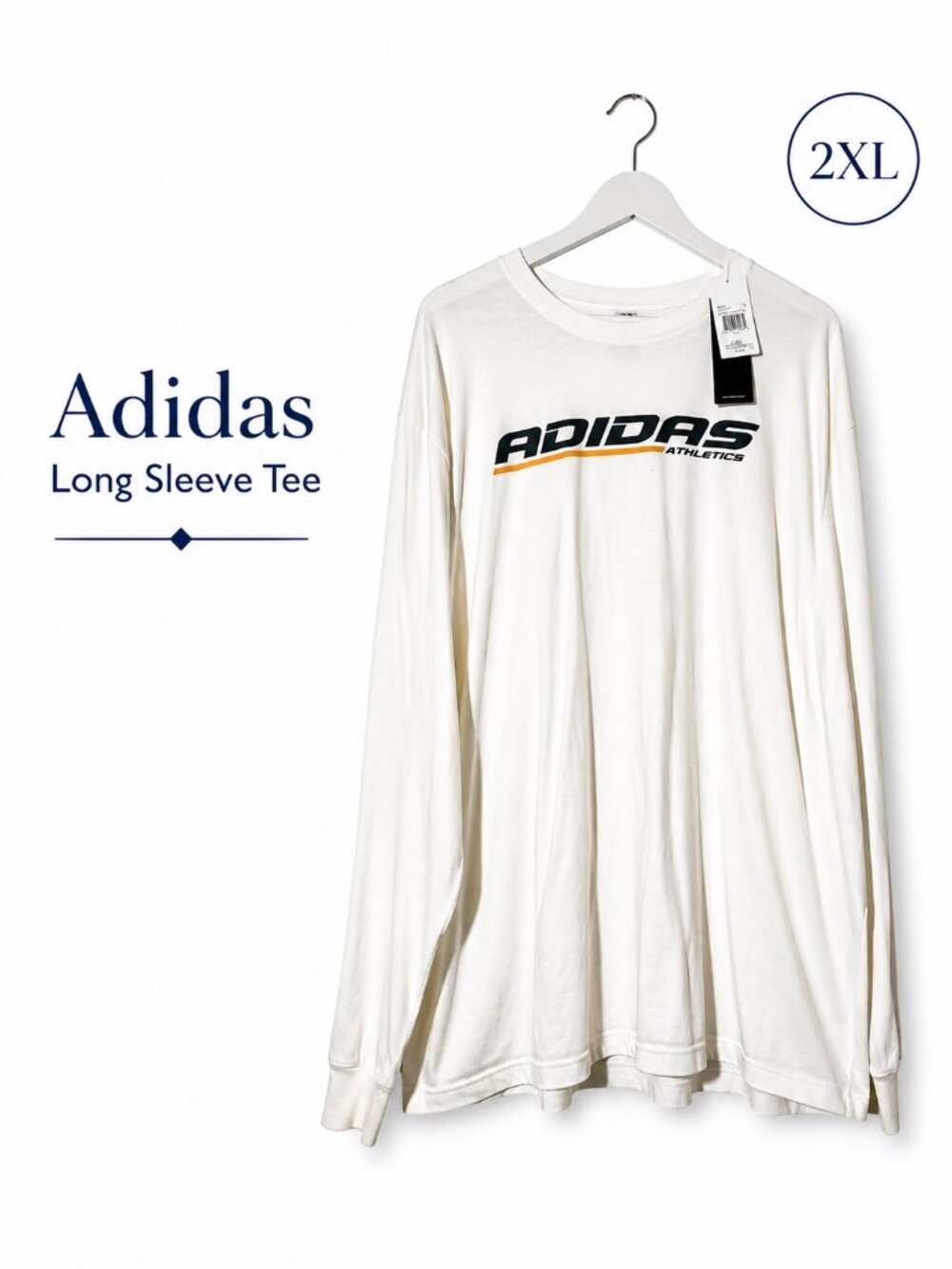 Adidas Athletics Long Sleeve T Shirt Mens 2XL White Cotton Logo